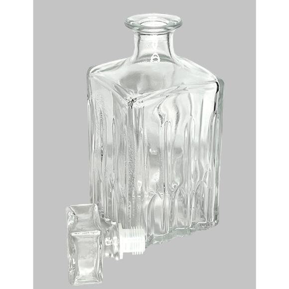 Italian Vintage GLASS DECANTER BOTTLE Italy Square Stopper Cut Lines 10" Clear - Picture 2 of 6